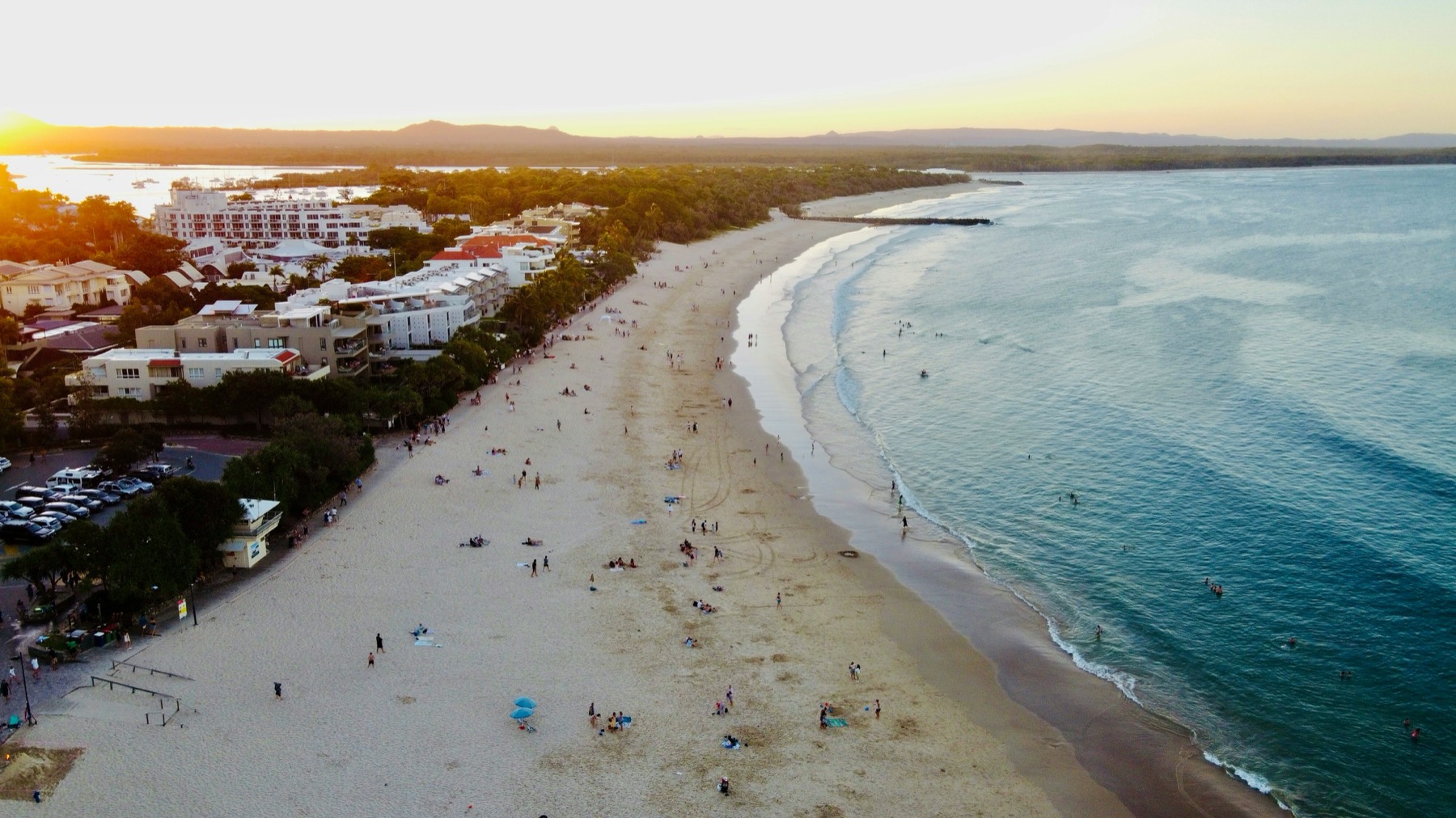 Aerial view along Noosa Main Beach and Laguna Bay