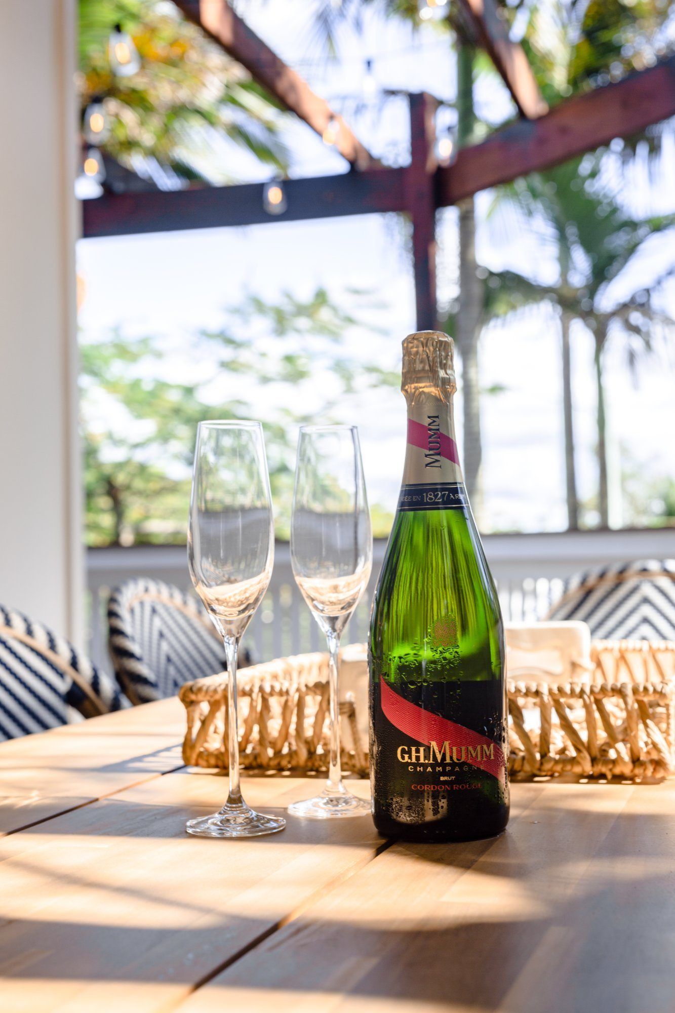 Balcony lounge with tropical palm views at LUXE Noosa Heads